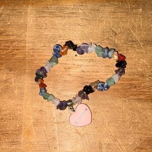 Multicolor Gemstone Chip Bracelet with Pink Heart Charm customization (samantha)